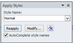 Apply Styles task pane displayed in Microsoft Word.